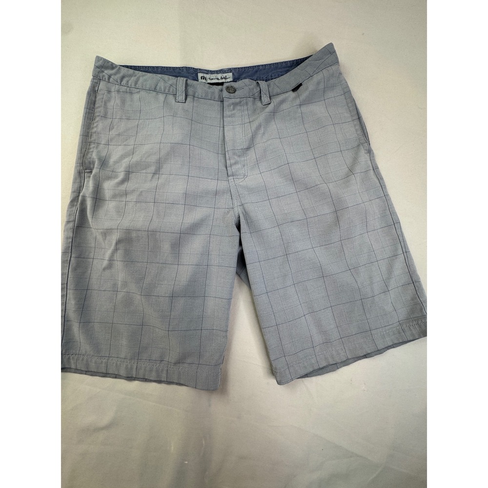 TravisMathew Grey Plaid Golf Shorts Mens 36 Performance Stretch Flat Front - Picture 9 of 13